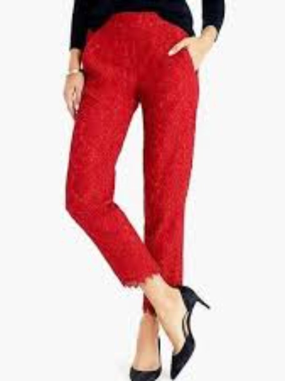 J Crew Floral Lace Cropped Trousers 12 Red Preppy Classic Christmas Holiday NEW